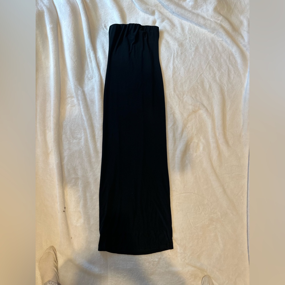 Black slinky strapless maxi dress